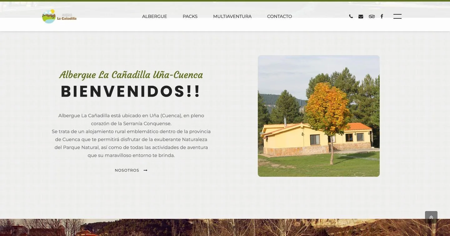 Bloque de bienvenida con la presentación del albergue