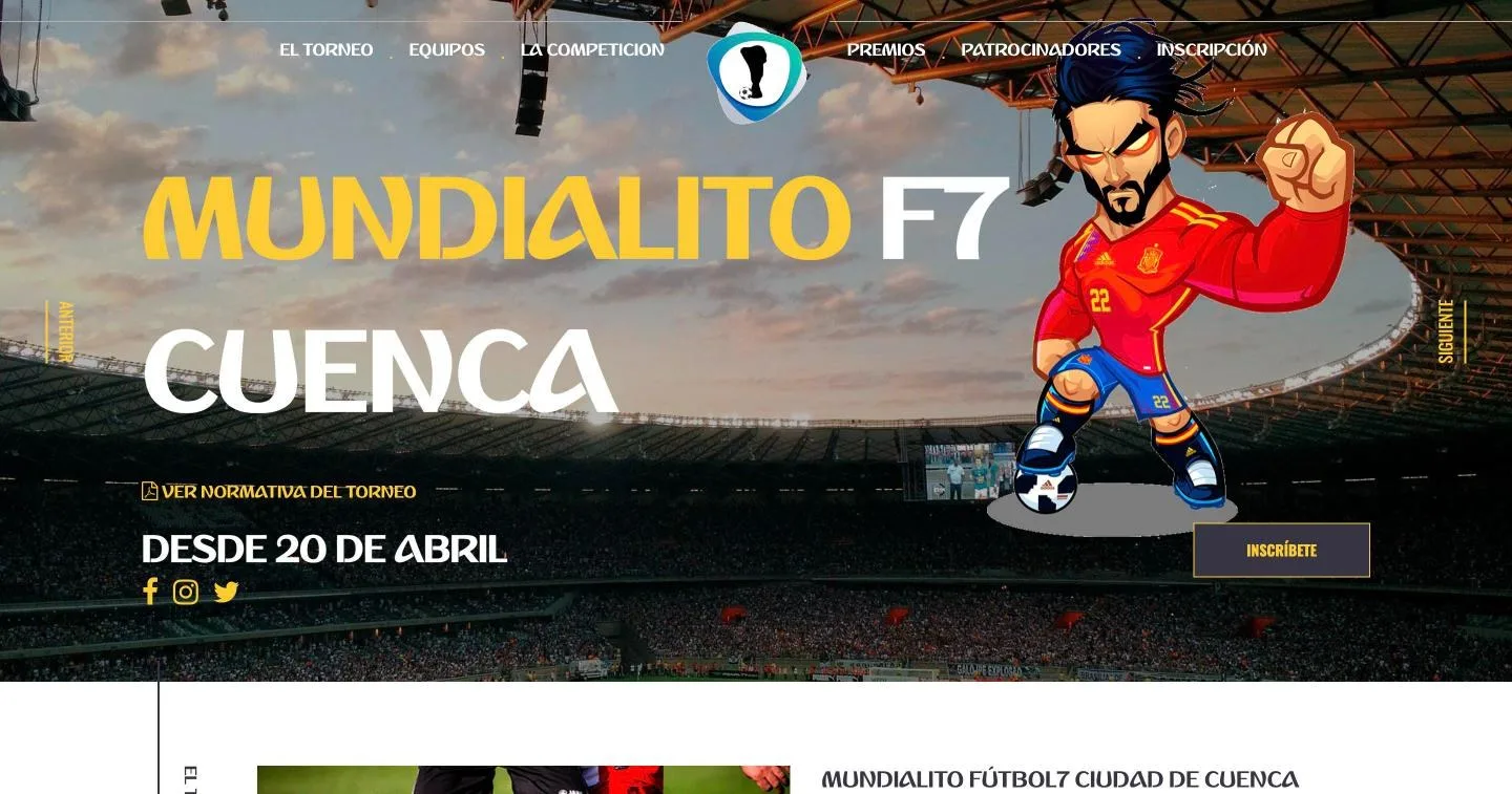 Carrusel de portada del Mundialito F7 Cuenca con la mascota ilustrada