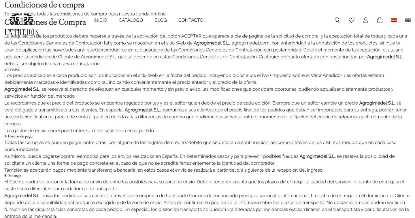 La página legal de Entredós publica el texto y la razón social de Agrogimedel S.L.
