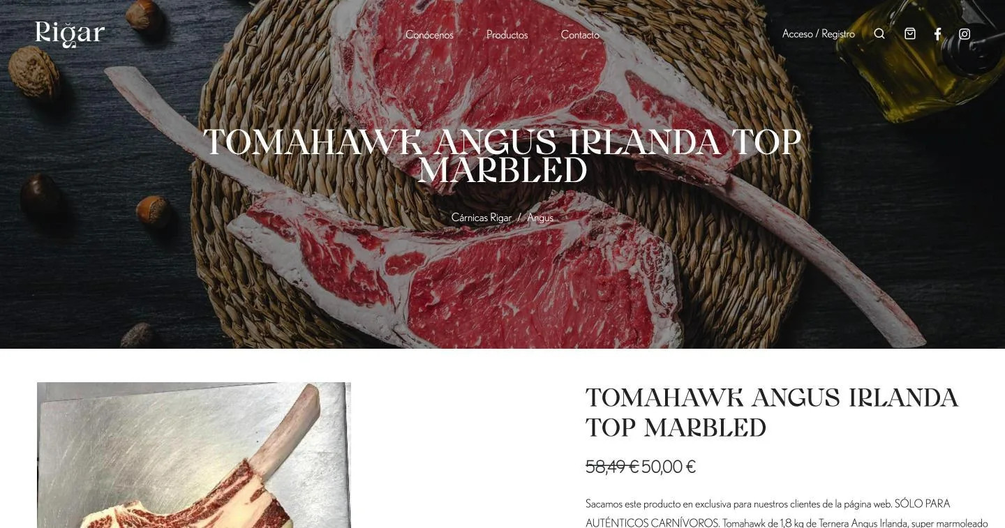 Tomahawk Angus Irlanda con precio tachado, precio final y descripción
