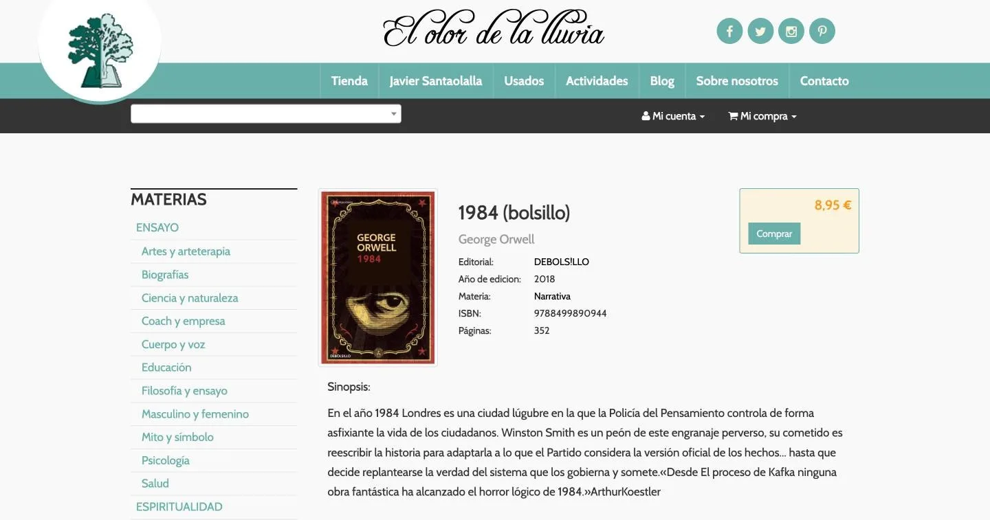 Portada, editorial, año, materia, ISBN, páginas, sinopsis y recuadro de compra