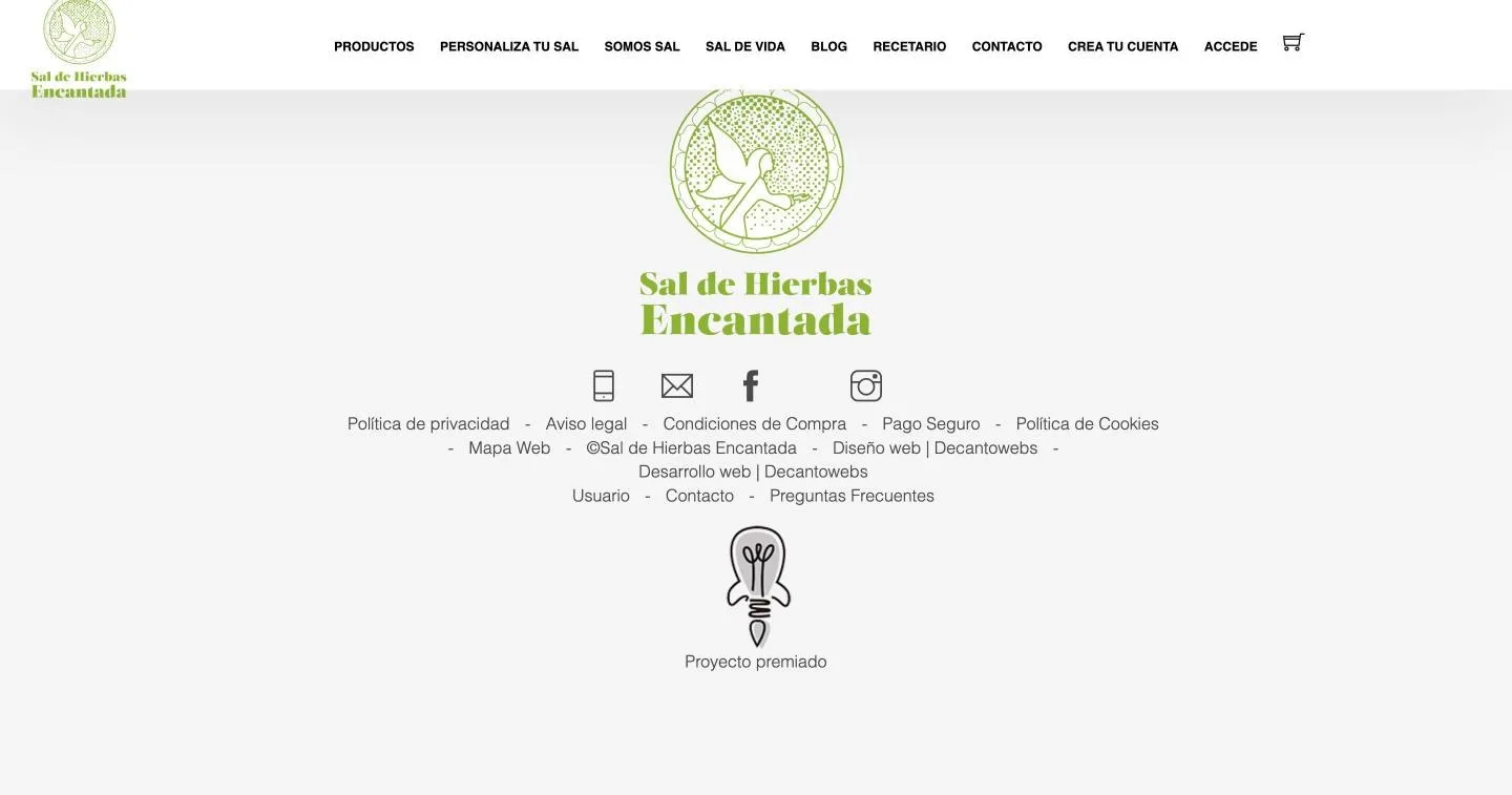 Logotipo, páginas legales y el sello «Proyecto premiado» sin nombrar el premio
