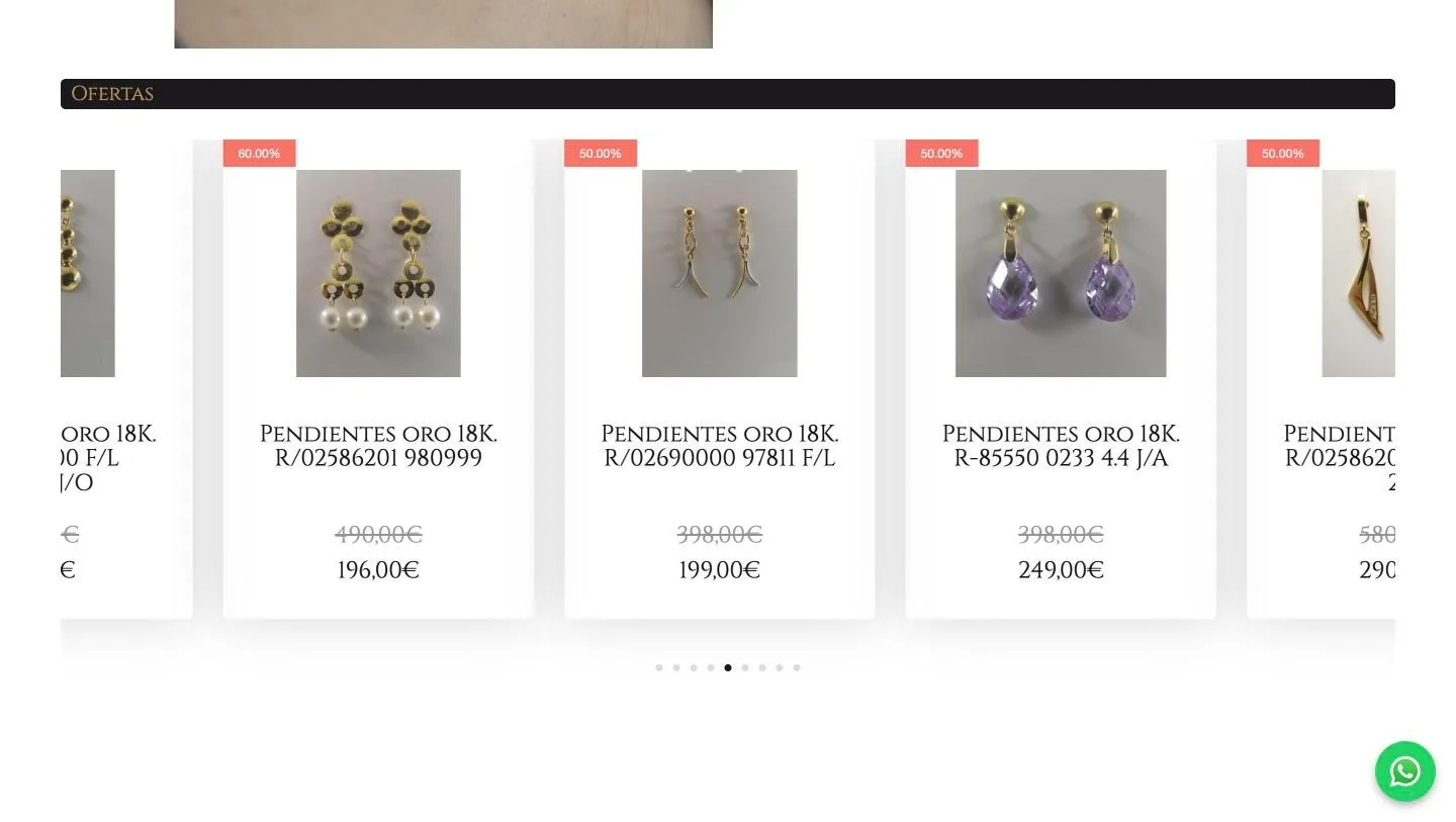 Carrusel de ofertas con etiqueta de descuento, precio tachado y precio final