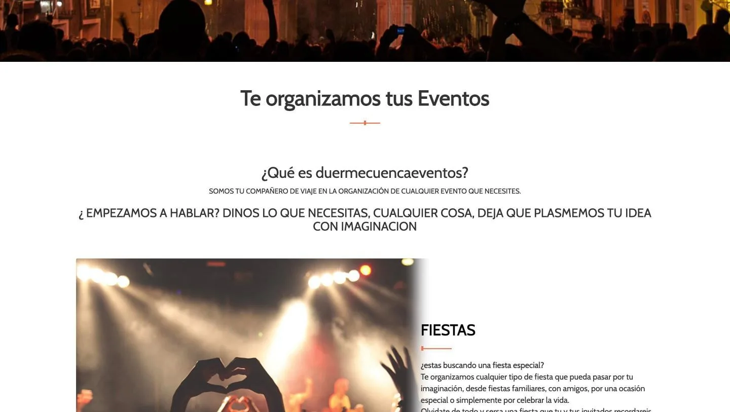 Cabecera de la página de eventos y presentación de la línea de negocio