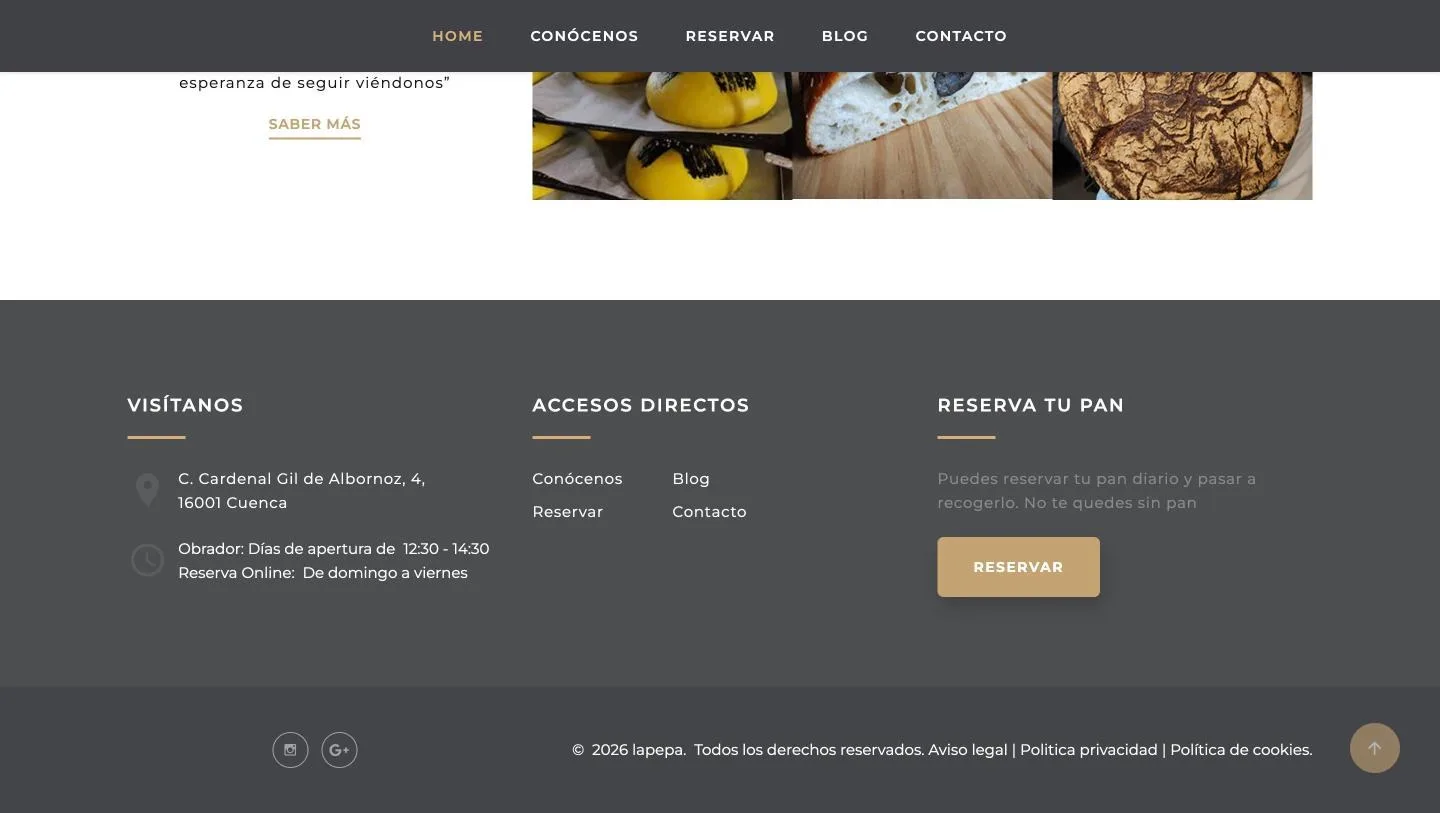 Dirección, horario, accesos directos, reserva y enlaces legales