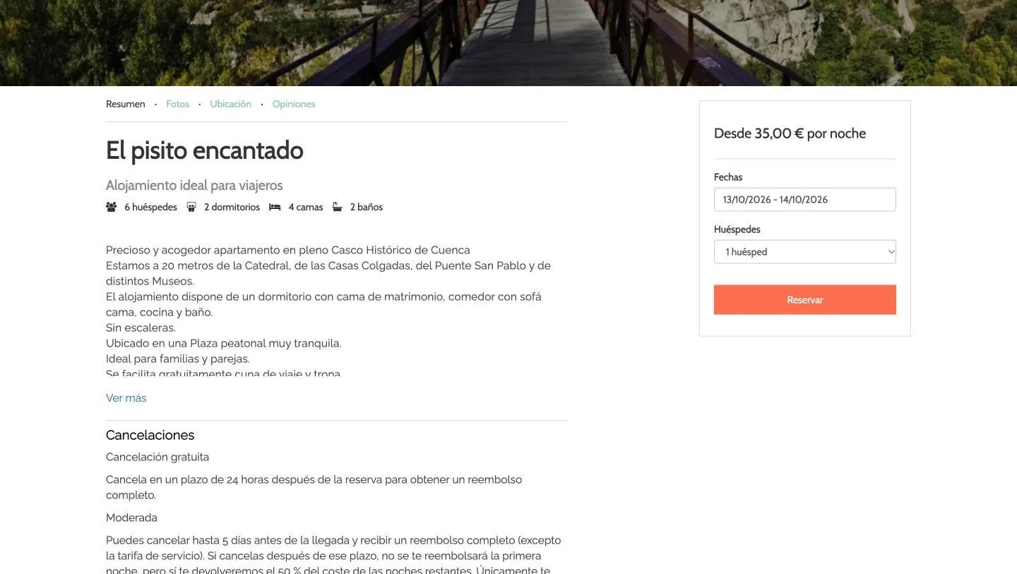 Resumen de El pisito encantado con capacidades, descripción y panel de reserva